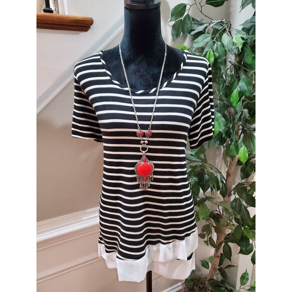 Kim & Cami Women's Black Polyester Round Neck Short Sleeve Casual Top Blouse M - Picture 6 of 11